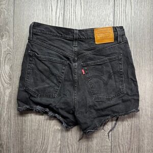 Levis Premium Ribcage Shorts Black Denim Cut Off High Rise Button Fly 28